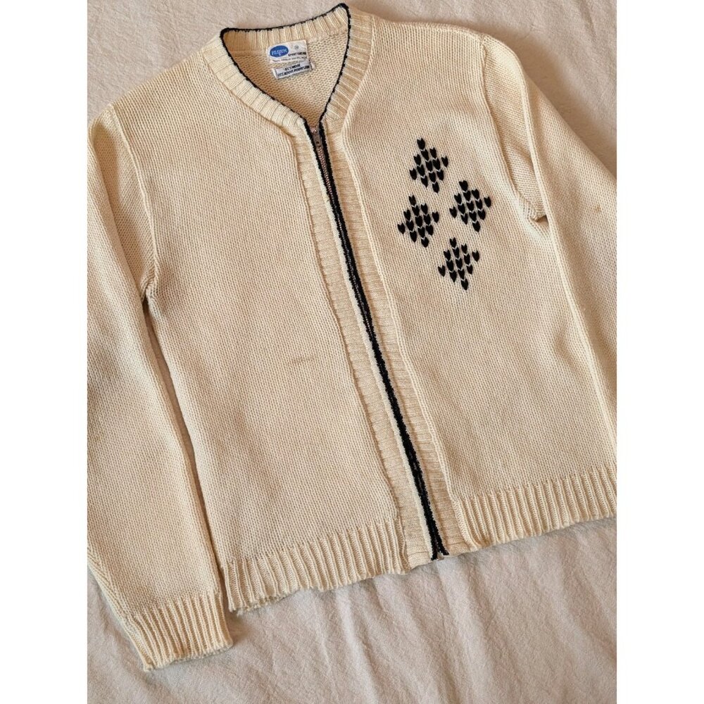 Pilgrim Spotswear Vintage 60s Men's Cream knit Wool Cowichan Style Zip Sweater S